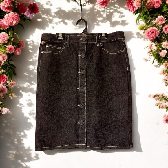 XOXO Premium Denim Skirt w/Subtle Floral Print - Picture 16 of 16